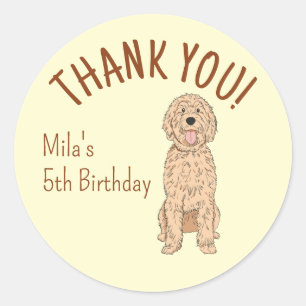 Custom Goldendoodle Thank You Neutral Birthday Fav Classic Round Sticker