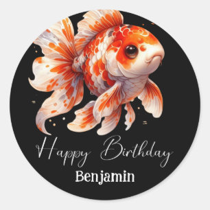 Custom goldfish birthday modern simple classic round sticker