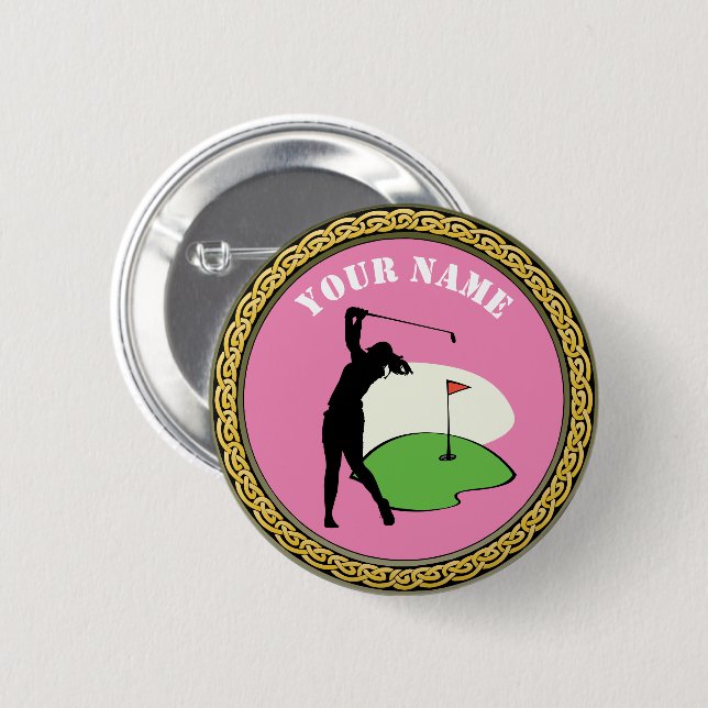 Custom Golf - Add Name - pink 6 Cm Round Badge (Front & Back)