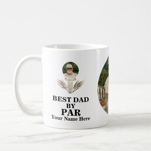 Custom golf ball shape photo Best dad by par Coffee Mug (Left)