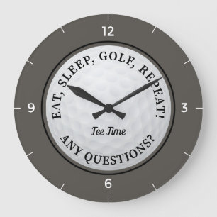 Custom Golf Ball Sports Golfer Quote Brown Bronze Large Clock