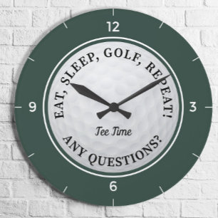 Custom Golf Ball Sports Golfer Quote Green Black Large Clock