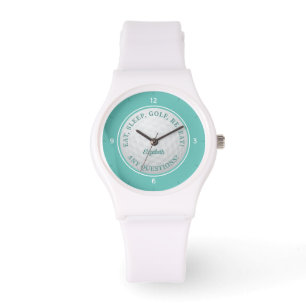Custom Golf Ball Sports Golfer Quote Teal Chic Watch