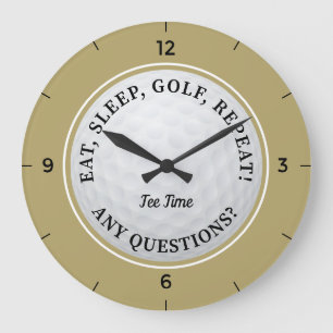 Custom Golf Ball Sports Quote Golfer Gold Black Large Clock