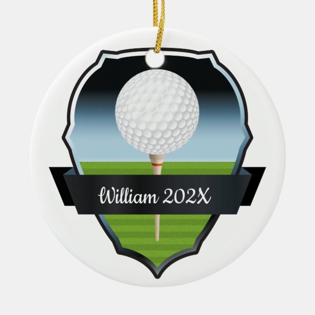 Custom Golf Christmas Tree Ceramic Ornament (Front)