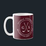 Custom Golf Club Logo Personalised Monogram Coffee Coffee Mug<br><div class="desc">Start your morning on the green (or at least in spirit) with this sleek custom golf mug featuring a stylish crossed-club monogram and your personalised name or golf course. Perfect for sipping coffee before tee time or gifting to the golf enthusiast in your life. 🏌️ Great for: * Golf birthdays...</div>
