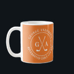 Custom Golf Club Logo Personalised Monogram Coffee Coffee Mug<br><div class="desc">Start your morning on the orange (or at least in spirit) with this sleek custom golf mug featuring a stylish crossed-club monogram and your personalised name or golf course. Perfect for sipping coffee before tee time or gifting to the golf enthusiast in your life. 🏌️ Great for: * Golf birthdays...</div>