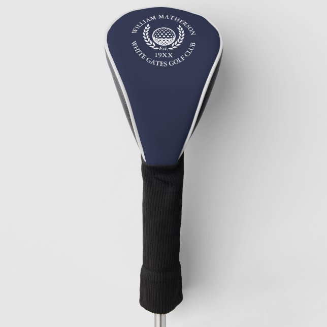Custom Golf Club Name Personalised Navy Blue Head Cover (Front)