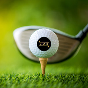 Custom Golf Clubs Elegant Monogram Black and Gold Balls