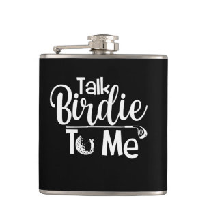 Custom Golf Gift Funny Wordplay Talk Birdie To Me Hip Flask