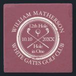 Custom Golf Hole in One Burgundy Stone Coaster<br><div class="desc">Personalise the name,  location hole number,  and date to create a great golf keepsake to celebrate that fantastic hole in one. Designed by Thisisnotme©</div>