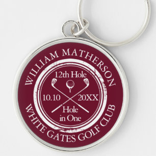 Custom Golf Hole in One Classic Burgundy Key Ring