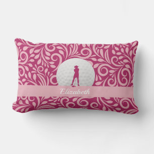 Custom Golf Lady Golfer Silhouette Pink Monogram Lumbar Cushion