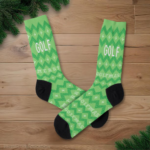 Custom Golf Merry Golfmas Green Christmas Socks