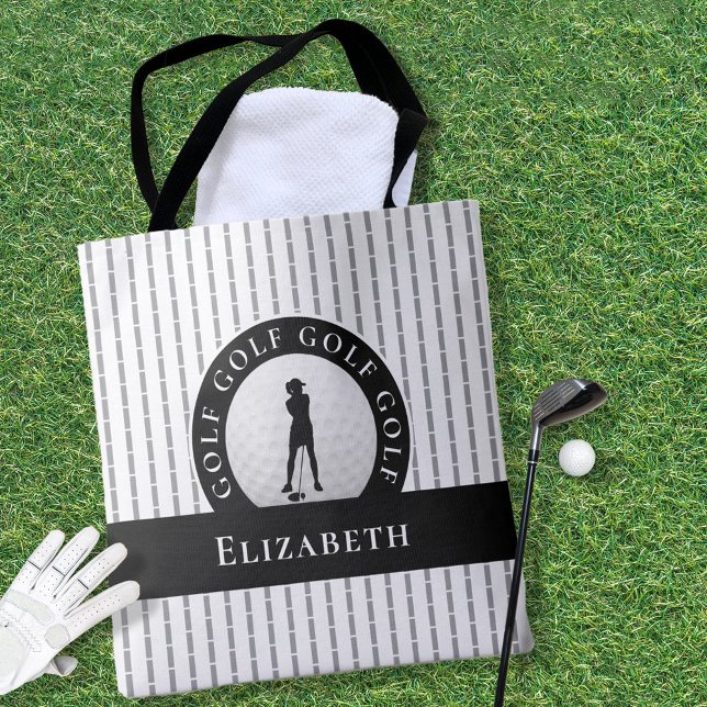 Custom Golf Monogrammed Name Grey & Black Sports Tote Bag (Custom Golf Monogrammed Name Gray & Black Sports Tote Bag)