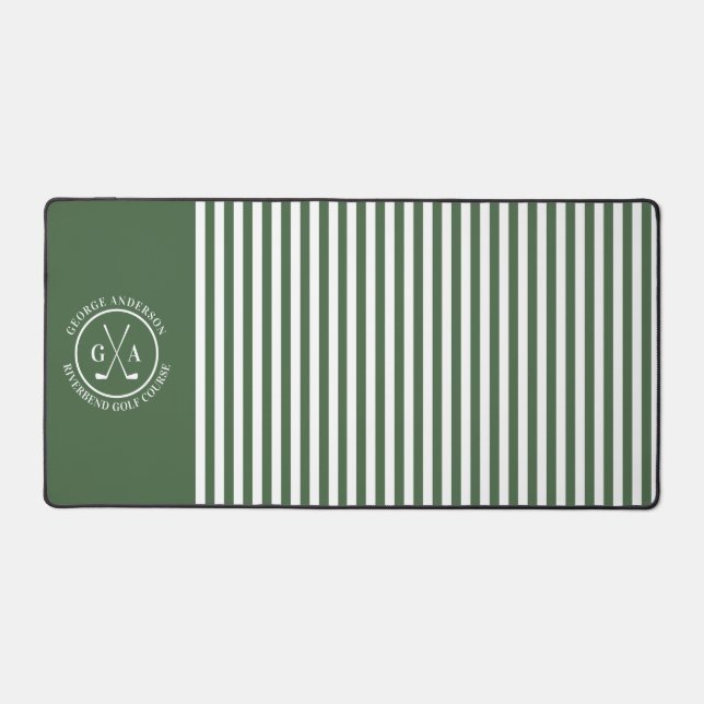 Custom Golf Multi Monogram green striped simple Desk Mat (Front)