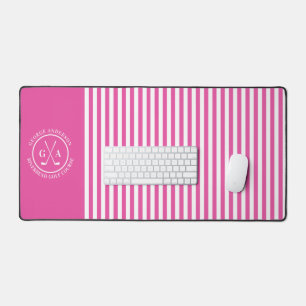 Custom Golf Multi Monogram pink striped simple Desk Mat
