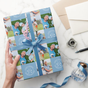 Custom Golf Multi Photo Monogram Fathers Day Wrapping Paper