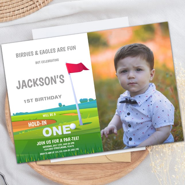 Custom Golf Party Invite (Red Flag Golf Birthday Invitations with photo)