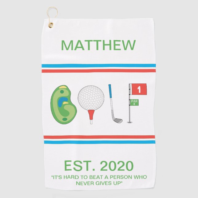 Custom Golf player Name est Inspirational quote Golf Towel (Front)