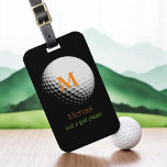 Custom golf-player name luggage tag<br><div class="desc">A stylish way to identify the golfer belongings. The image of a golf-ball with name and initial letter, and custom words... A luggage tag with a name is important for several practical reasons when travelling. Firstly, it serves as a quick and easy way to identify your luggage among the sea...</div>