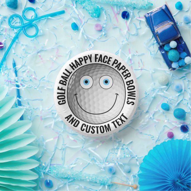 Custom Golf Theme Party BLUE EYES Happy Face 7" Paper Plate (Party)