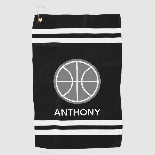 Custom golf towel with name and basketball logo (Front)