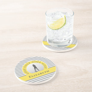 Custom Golfer Monogrammed Name Grey Yellow Chic Co Coaster