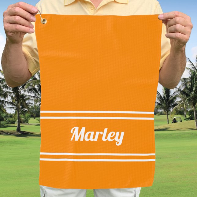 Custom Golfer Pro Sport Classic Name Modern Orange Golf Towel (Custom Golfer Pro Sport Classic Name Modern Orange Golf Towel)