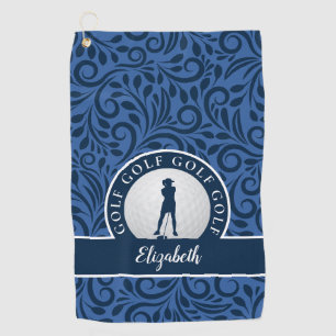 Custom Golfer Silhouette Modern Chic Pattern Blue Golf Towel