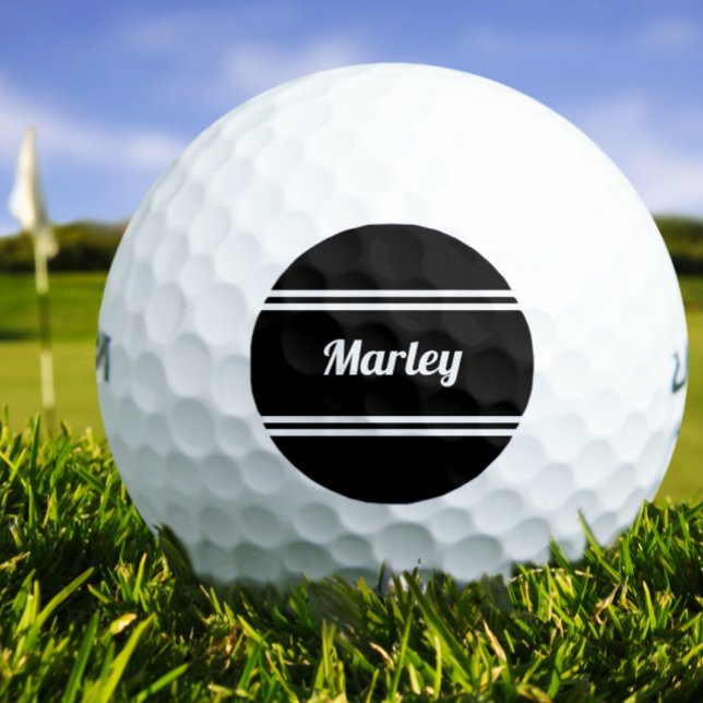Custom Golfer Sports Classic Name Monogram Black Golf Balls (Creator Uploaded)