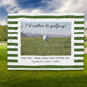 Custom Golfing Golf Photo Green & White Stripes Fleece Blanket