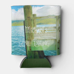 Custom Gone Fishing lake scene Can Cooler