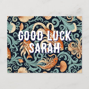 custom good luck fish goldfish tattoo illustration postcard