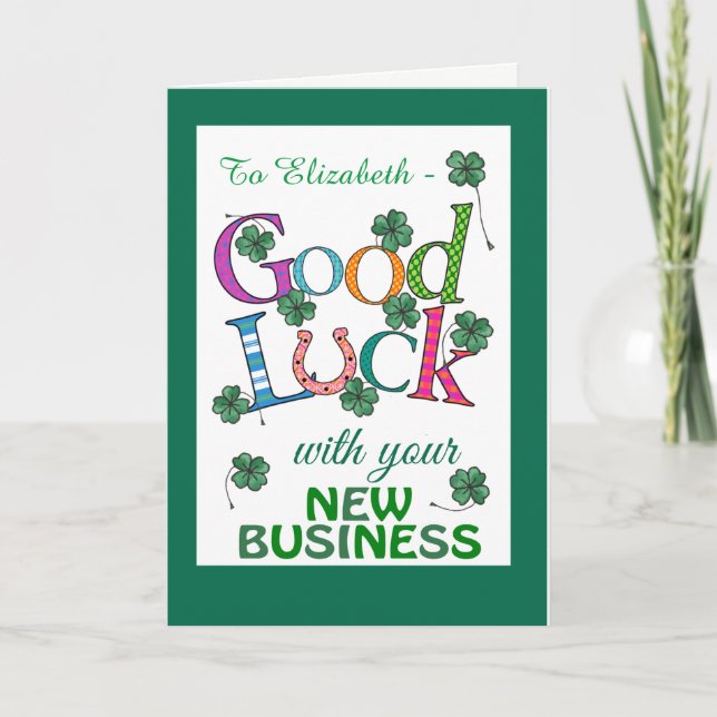 Custom Good Luck New Business Four-leaf Clover Card (Front)