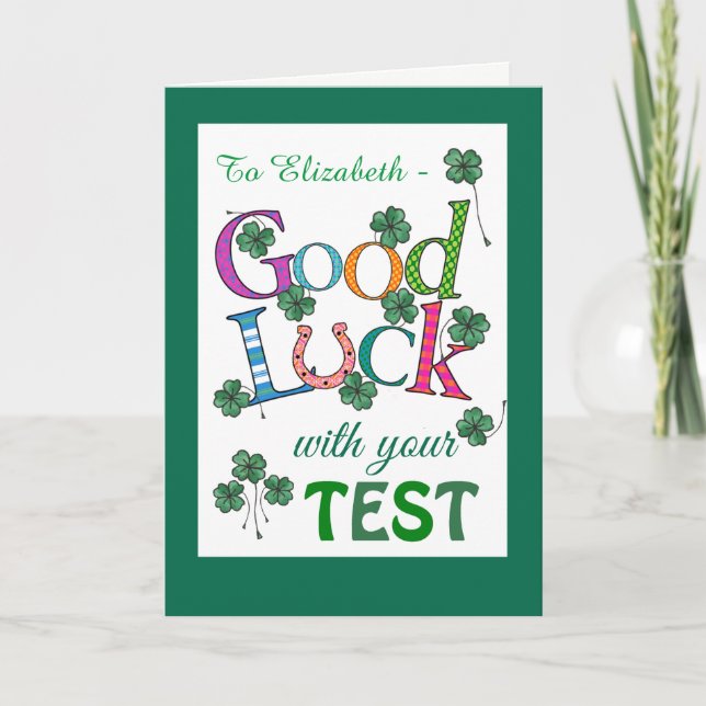 Custom Good Luck on Test Four-leaf Clover Card (Front)