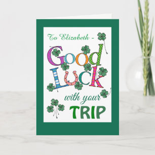Custom Good Luck on Trip Four-leaf Clover Card