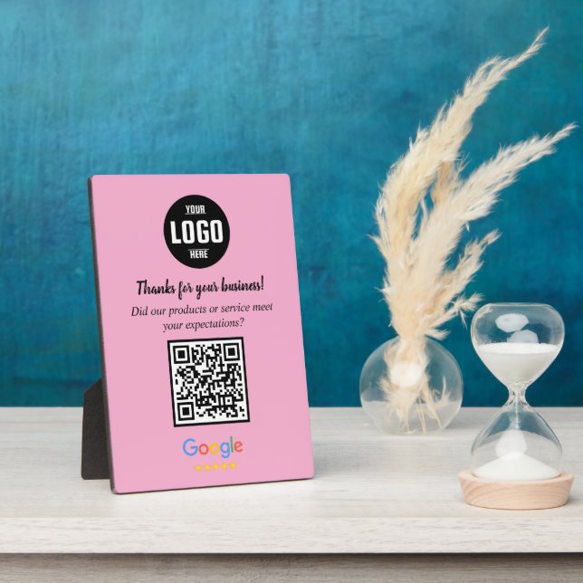 Custom Google Review QR Code Business Pink Plaque (Side)