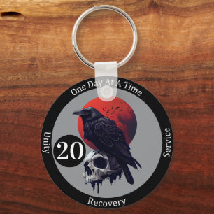 Custom Gothic Raven Recovery Milestone Gift Key Ring