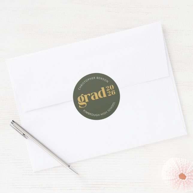 Custom Grad 2026 Olive Green Gold Graduation Seals (Envelope)