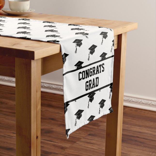 Custom Grad Hat and Tassel Graduation Celebration Short Table Runner (In Situ)