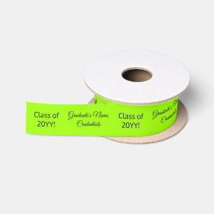 Custom Grad Name Degree Class Bright Yellow Green Satin Ribbon