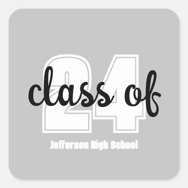 Custom grad year and school name square sticker (Front)