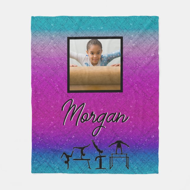 Custom Gradient Gymnastics with Name and Photo Fleece Blanket (Front)