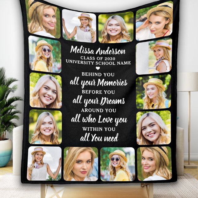 Custom Graduate 14 Photo Inspirational Graduation Fleece Blanket (Creator Uploaded)