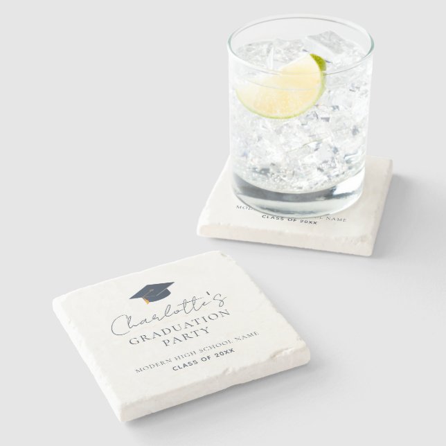 Custom Graduate Name Class Year School Theme Stone Coaster (Side)