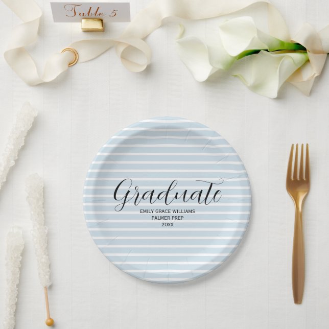 Custom Graduate Nautical Stripe Paper Plate (Wedding)