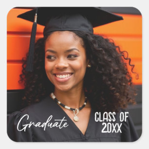 Custom Graduate Photo Class Year Script Square Sticker