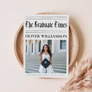Custom Graduate Photo Collage Newspaper Graduation Invitation