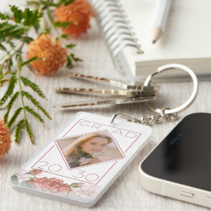 Custom Graduate Photo Keepsake Floral Key Ring